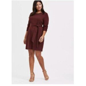 Torrid Womens Burgundy Long Sleeve Dress Tie belt Size 2x plus Cotton Blend